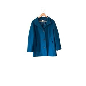 J. Jill Teal Blue Button Front Car Coat Jacket Size M Viscose Blend Minimalist